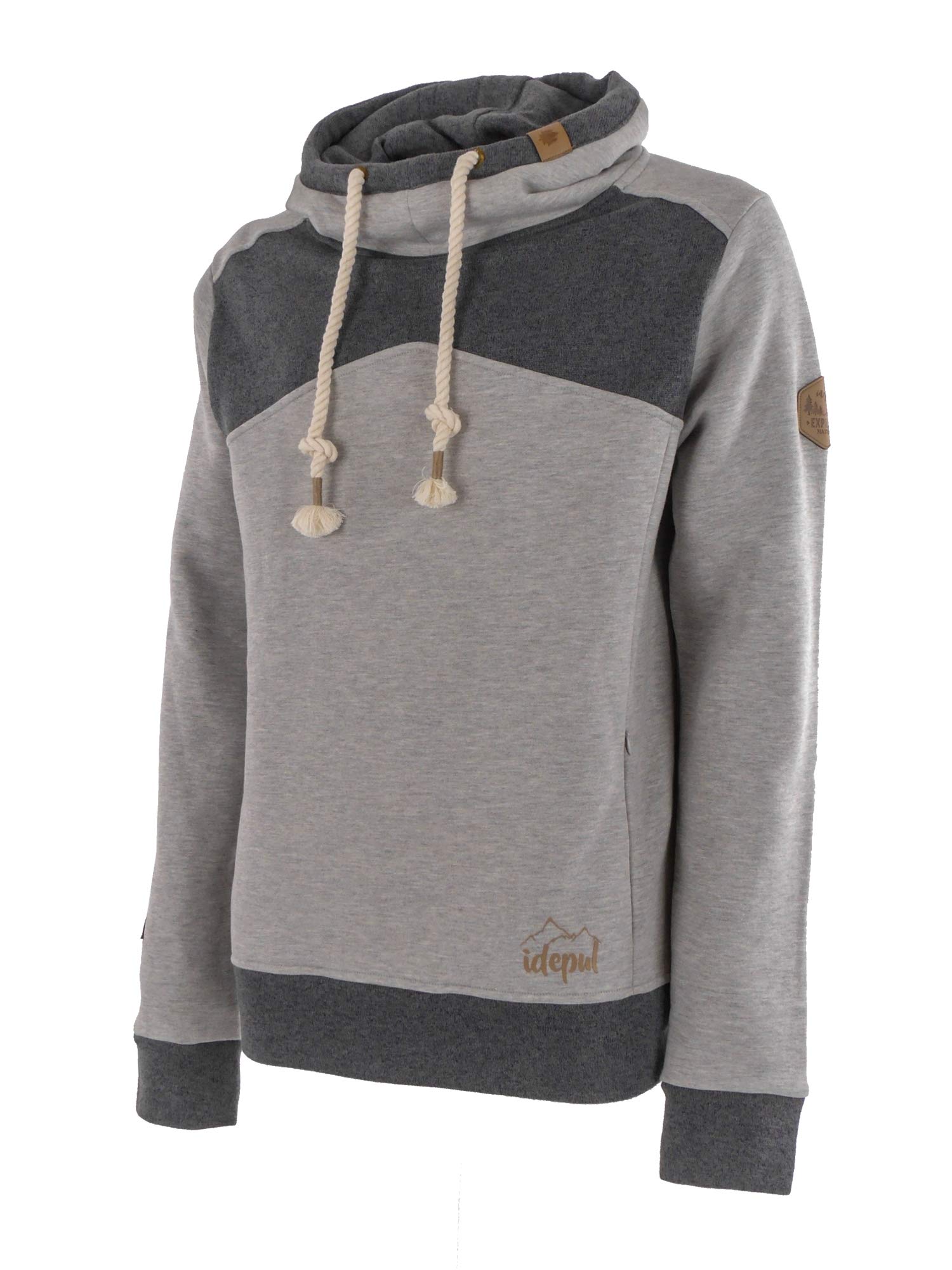 IDEPUL felpa da uomo con cappuccio e collo, felpa con cappuccio, felpa con cappuccio a manica lunga, colore grigio, L