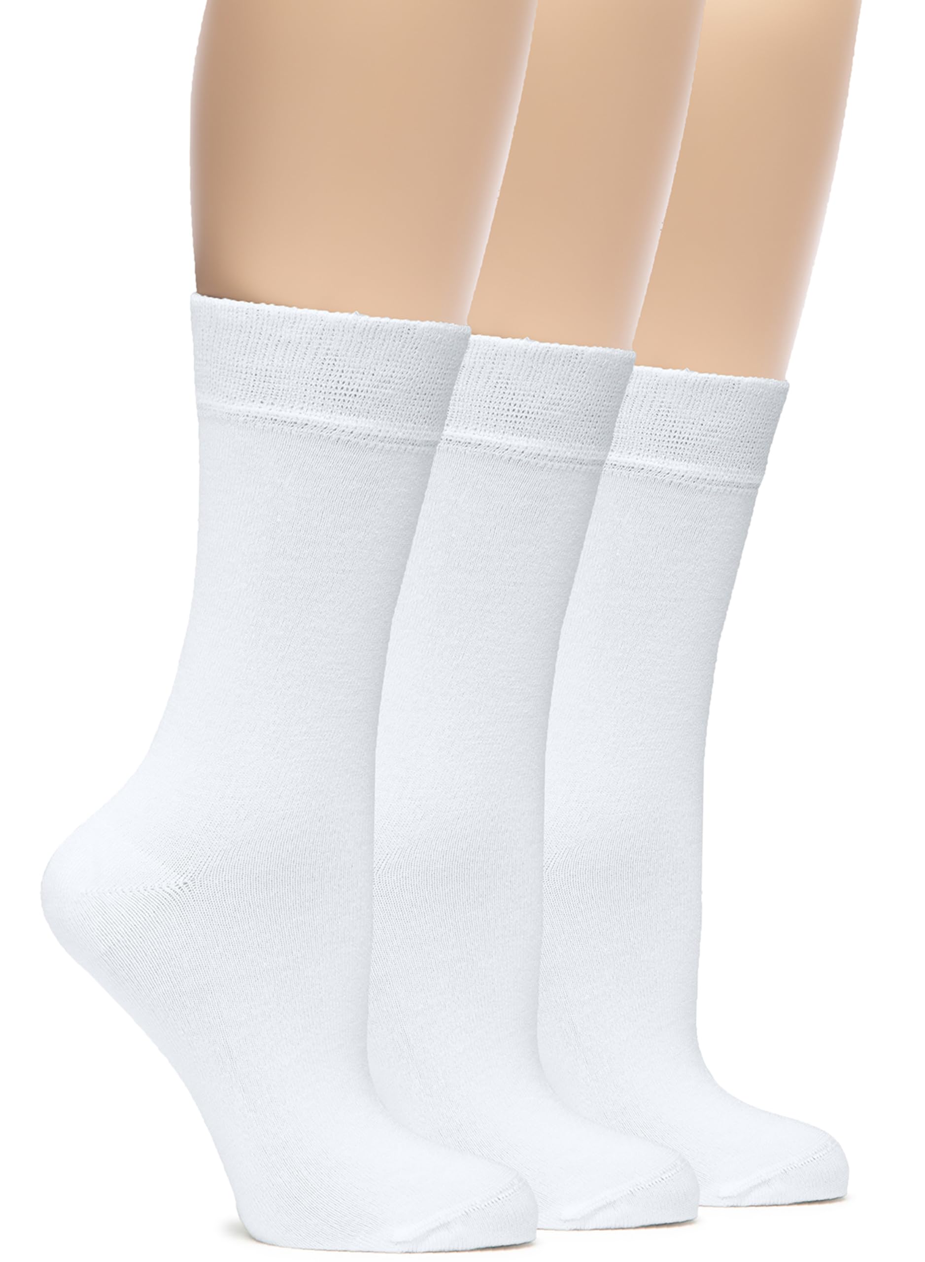 Hugh Ugoli Damen Weiche Bambus-Kleidersocken | Dünne Crew-Socken für Business, Hose & Lässig| 3 Paar, Weiß, Größe: 36-39