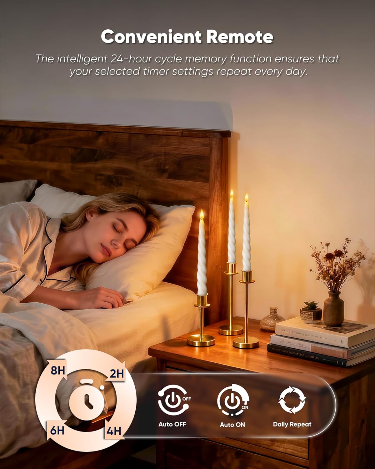 Flickering Flameless Taper Candles with Timer, Real Wax White Twisted Taper Candles Battery Operated, 9.6 Inch Led Candlesticks with Remote Control for Christmas, Wedding, Home Decor - Image 5