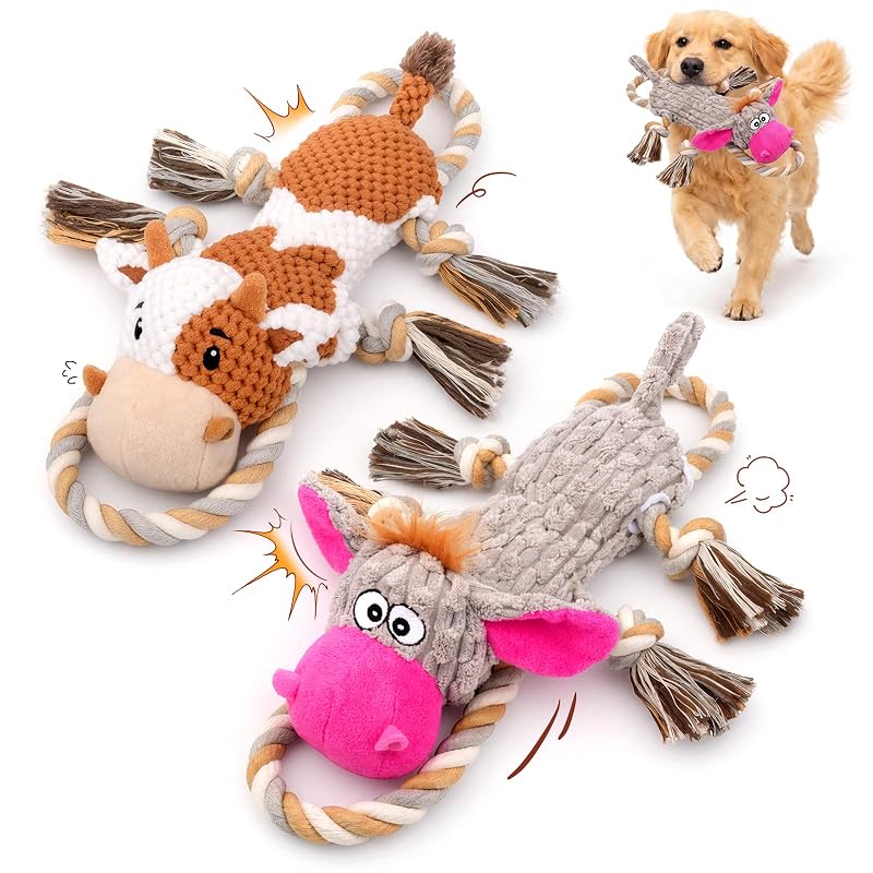 Brinquedos de Pelúcia para Cães com Apito e Papel Crinkle BluPup, Pacote com 2
