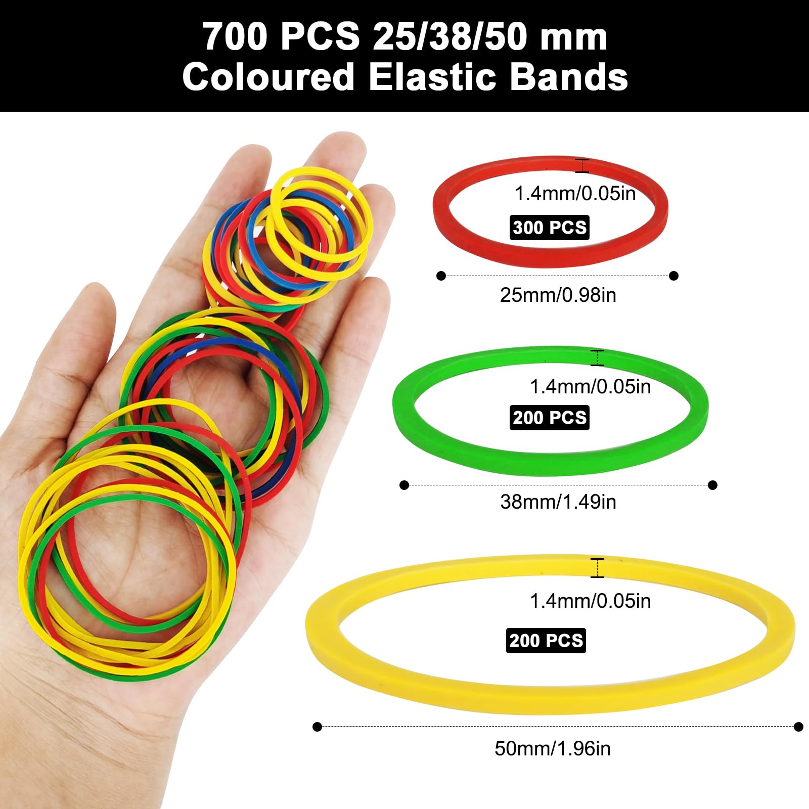 VEPEPE 700 PCS Elastic Rubber Bands, Coloured Thick Rubber Bands, 25mm 38mm 50mm Provides Secure Binding - Image 2