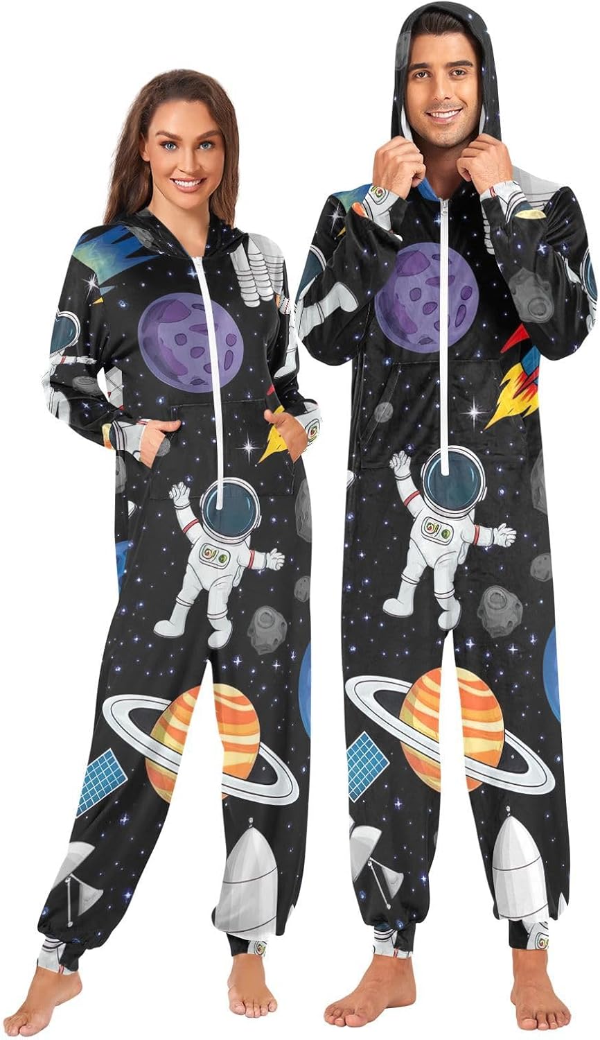 GAIREG Cute Space Adventure Black Women's Men's One-piece Pajamas, Adult Womens Loungewear