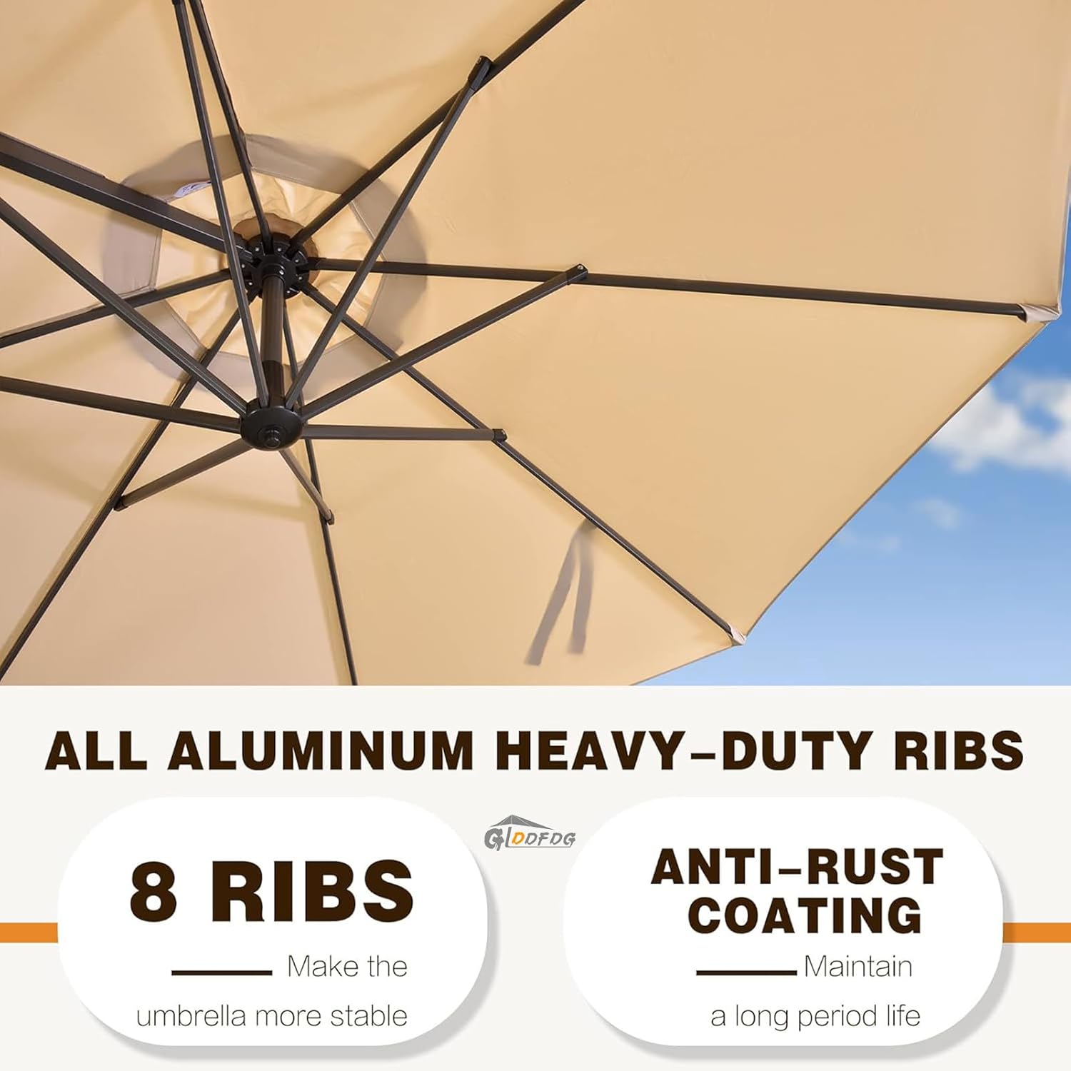 10ft Offset Hanging Market Patio Umbrella w/Cross Base, Outdoor Large Round Aluminum Cantilever Umbrella w/Easy Tilt Adjustment, Fade Resistant Waterproof 8 Ribs Canopy, for Yard, Garden & Dec - Image 7