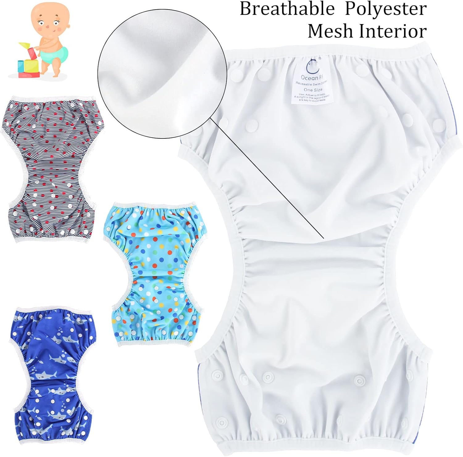 Reusable Swim Nappies 3 Pack, Adjustable Baby Swimming Nappy for 03