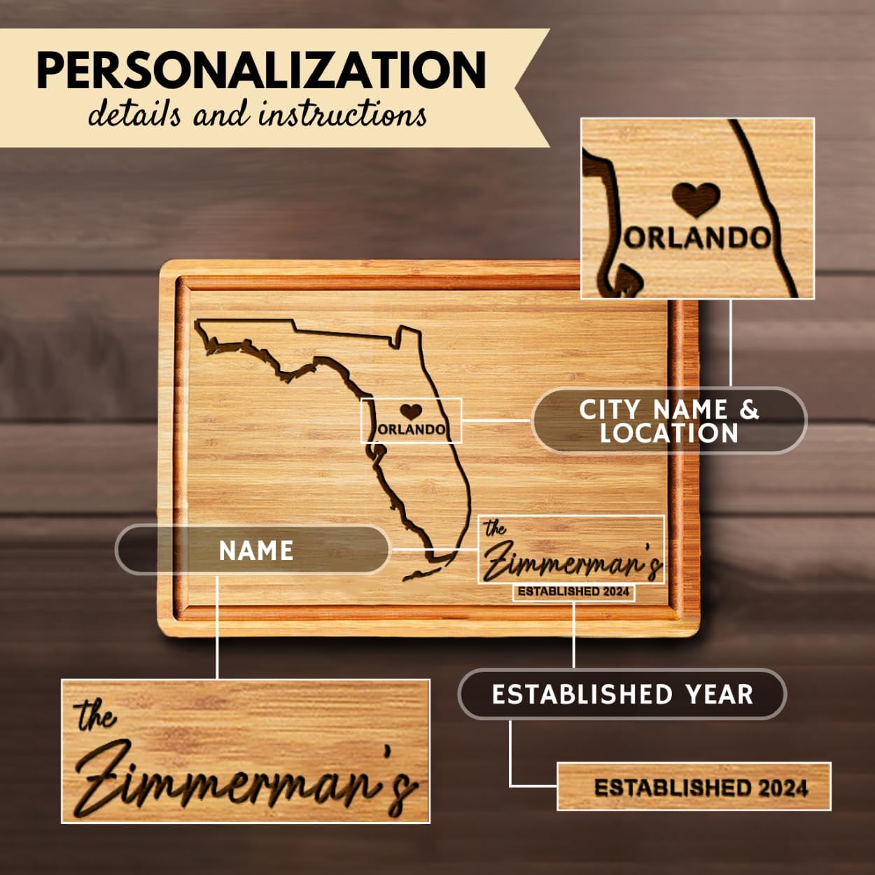 Florida Cutting Board Personalized, State Destination Cutting Board, Florida Themed Decor for Home, Customized Florida Gifts Unique, Gifts for Florida People - Image 6