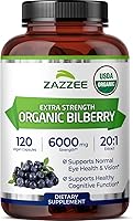Vista 1 de Zazzee - Extracto de Myrtille USDA Orgánico 20:1, 6000 mg de Potencia, 120 Cápsulas Veganas, Suministro de 4 Meses, Extracto Estandarizado