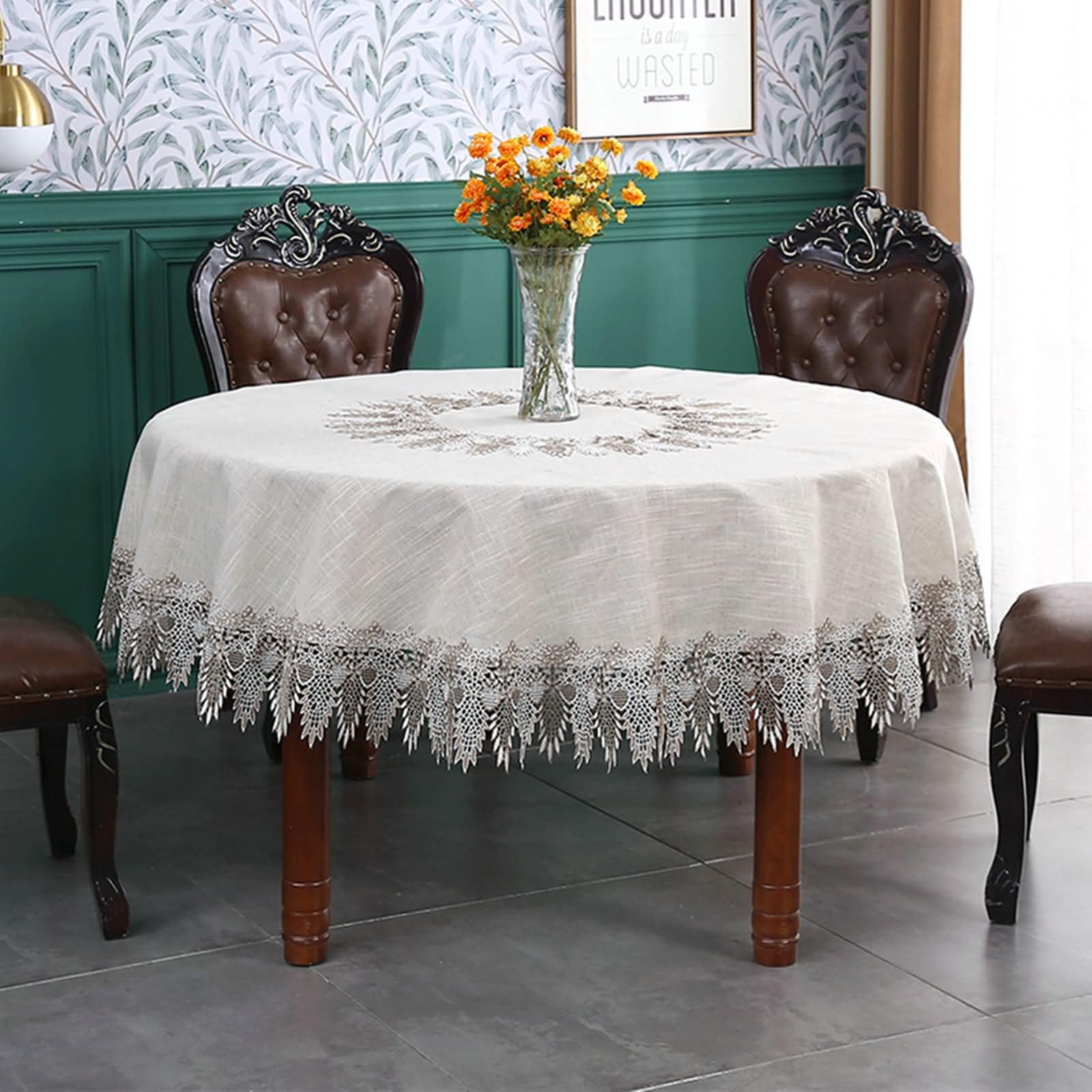 Nappe Table Ronde Beige en Lin pour Extérieur 150 cm