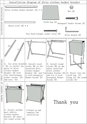 Miniatura 7 de Cesta de lavandería de madera de bambú con tapa plegable para ropa sucia, almacenamiento plegable para el hogar