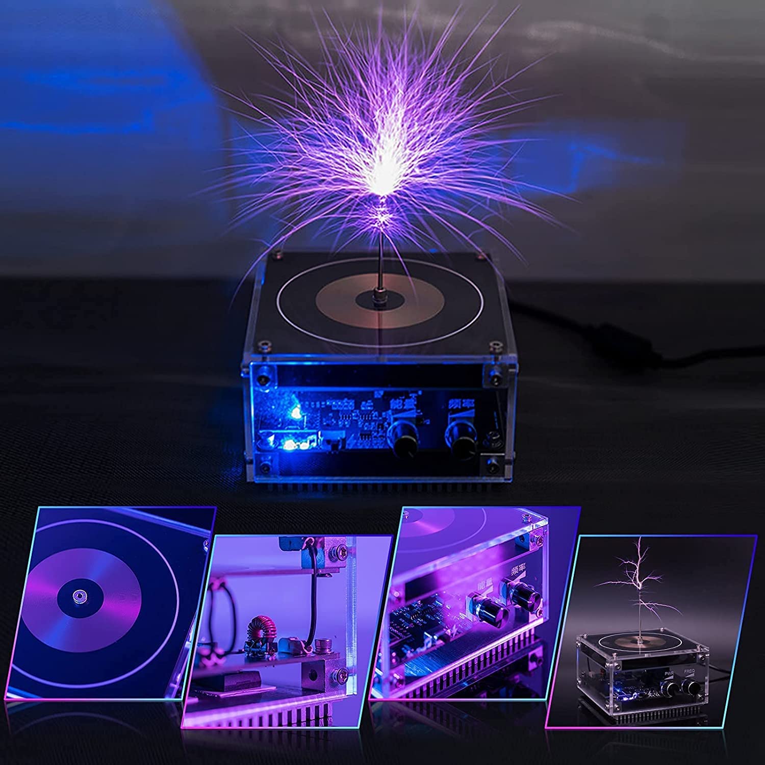 Musica da 60w Tesla Coil Bluetooth Flat Coil Tesla Arc Plasma Speaker ESPERIENTO di TRANSIMENTO Wireless Tesla Coil Science Education Desktop Toy Desktop Modello 63V,60W