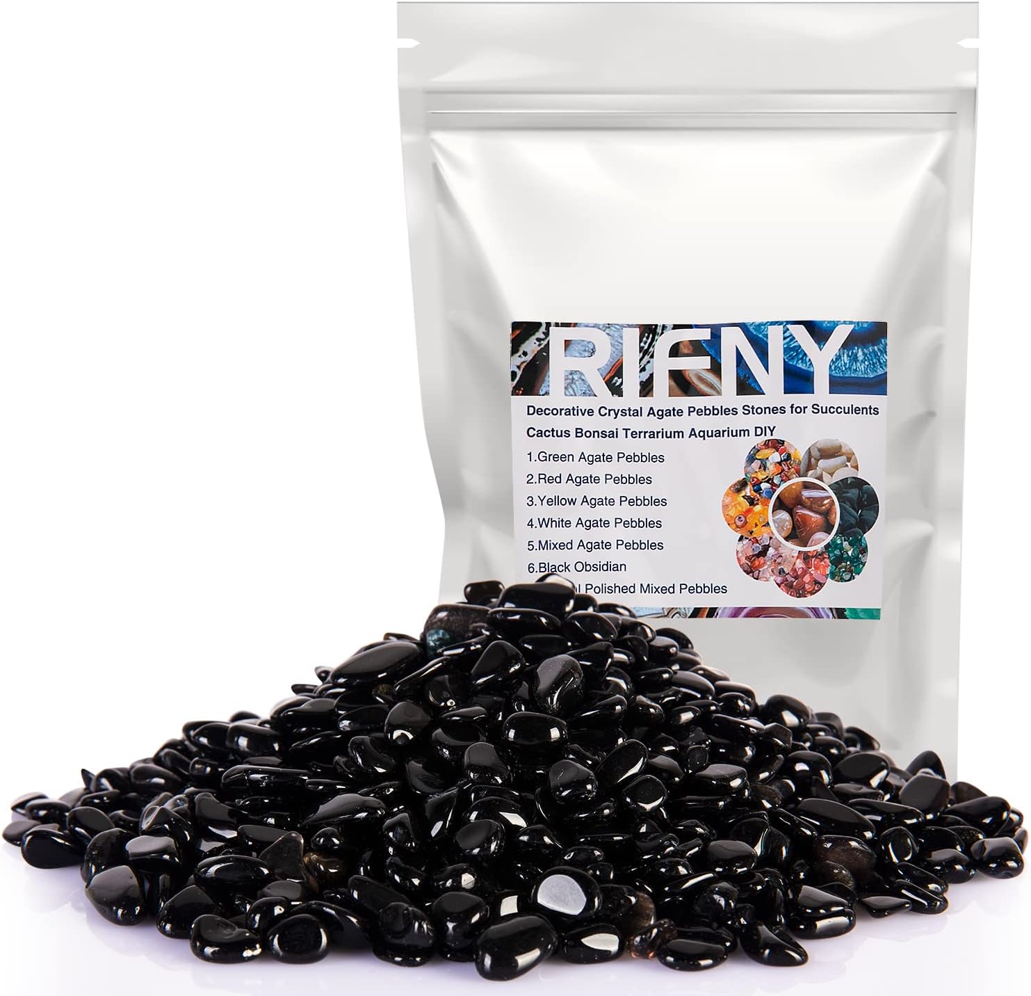 RIFNY Decorative Stones, 0.3 Inch Black Polished Gravel Rocks for Plant Flower Pots Vase Filler Decorative Air Plants Bamboo Succulents Cactus and Aquarium Fish Tank Decor (2 LB, Black)