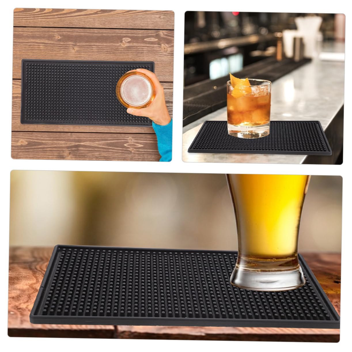 Tappetino Antiscivolo da Bar Rettangolare 2 Pezzi in Pvc | Nero, per Bancone e Contatori, Resistente All’usura, Facile Pulire e Riporre