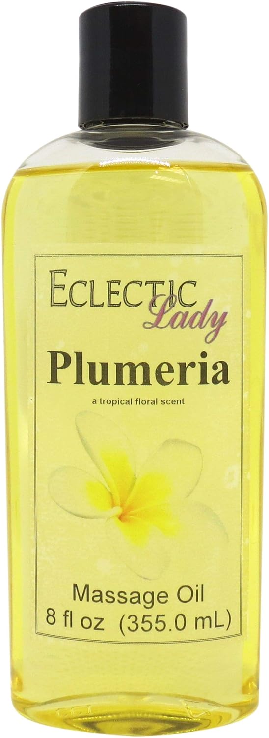 Plumeria Massage Oil, 16 oz, With Sweet Almond Oil and Jojoba Oil, Preservative Free, Perfect for Aromatherapy and Relaxation