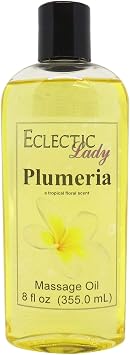 Plumeria Massage Oil, 8 oz, With Sweet Almond Oil and Jojoba Oil