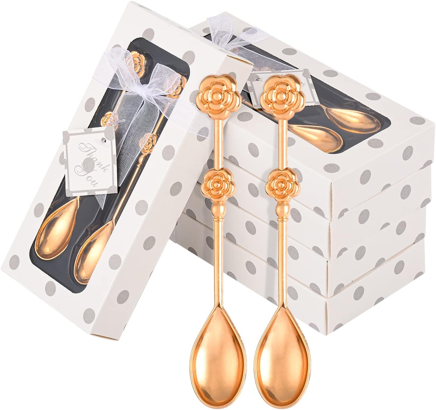 30Pack(60PCS) Rose Flower Shape Drinking&Coffee Spoon Teaspoons for Wedding Gift Tea Party Souvenir or Bridal Shower Favors for Guests with Individual Package