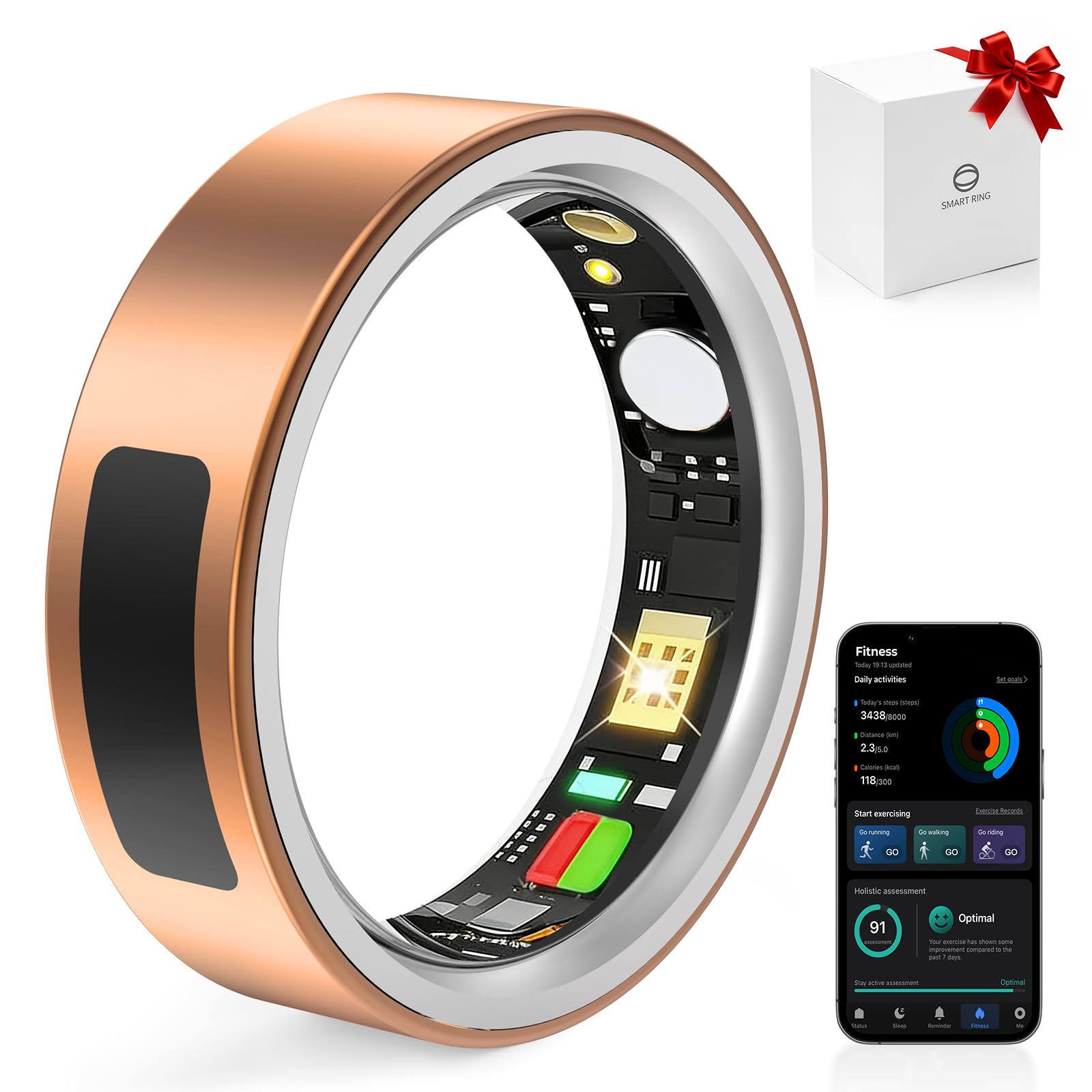 MUNBYN Smart Ring for Women and Men Fitness Tracker with Sleep Tracking Heart Rate Blood Oxygen Health Reports