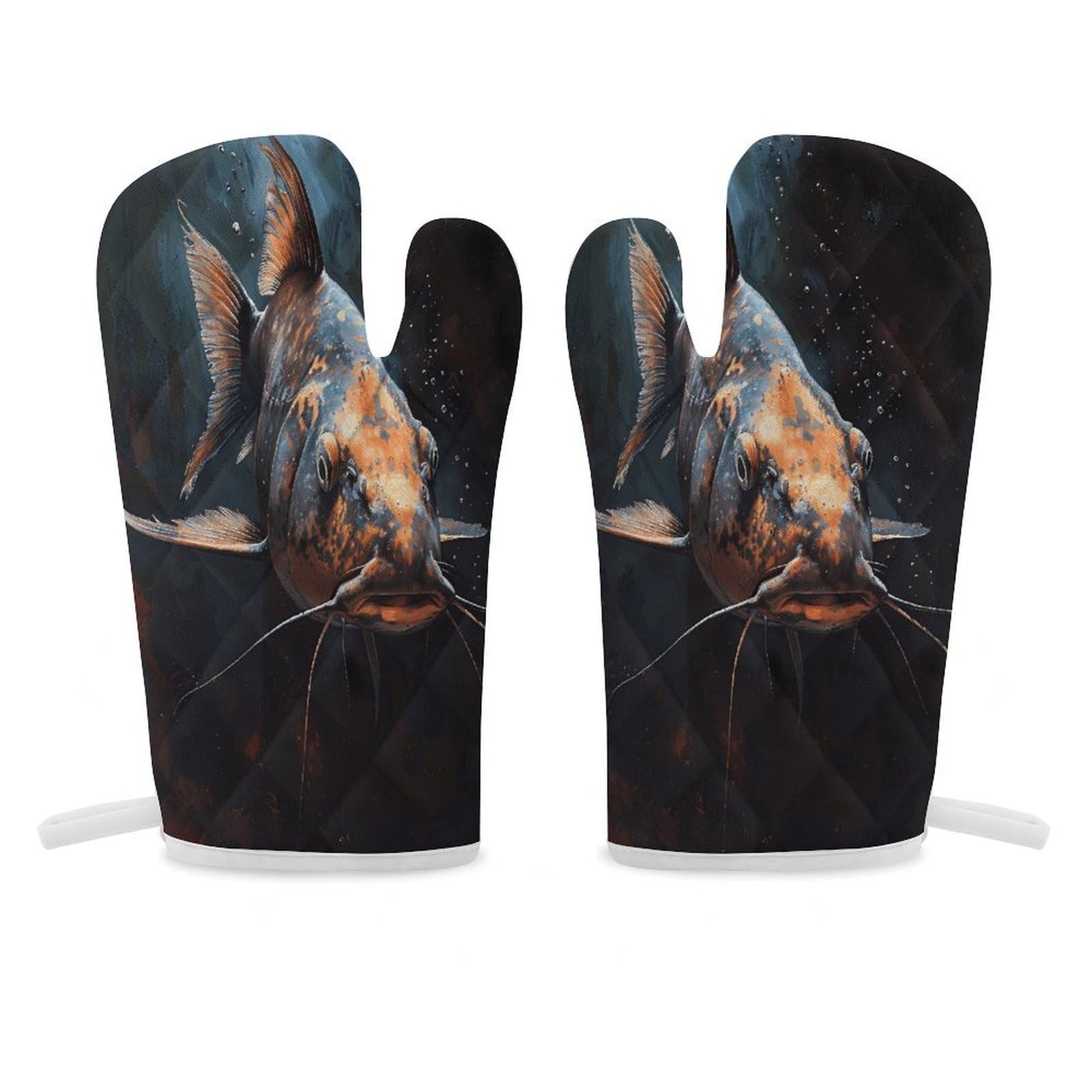 Underwater Catfish Oven Mitt Heat Resistant Potholder Set,Durable Oven Gloves for Gifts,Glove Pot Holder for Cooking Baking Grilling BBQ