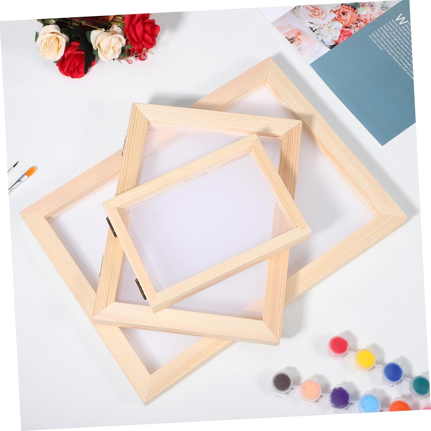 HOMSFOU 1Set DIY Paper Making Frame Kit Screen Supplies with Double Frames Mesh Absorbent Paper for Crafting Strong Sturdy Construction for Seamless Paper