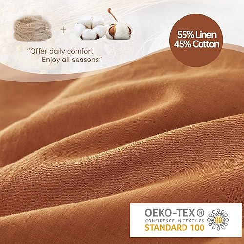 Miniatura 3 de Simple&Opulence Juego de funda de edredón de lino francés de 104 x 98 pulgadas, 3 piezas (1 funda de edredón, 2 fundas de almohada), mezcla de lino