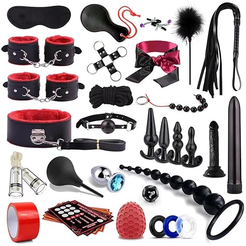 BDSM Toy for Adult Couples,34pcs Sex Toys Kit for Bondaged Restraints with Handcuffs Sex and Anal Plug Toys,Body-Safe Sexual Pleasure Tools for Women and Men