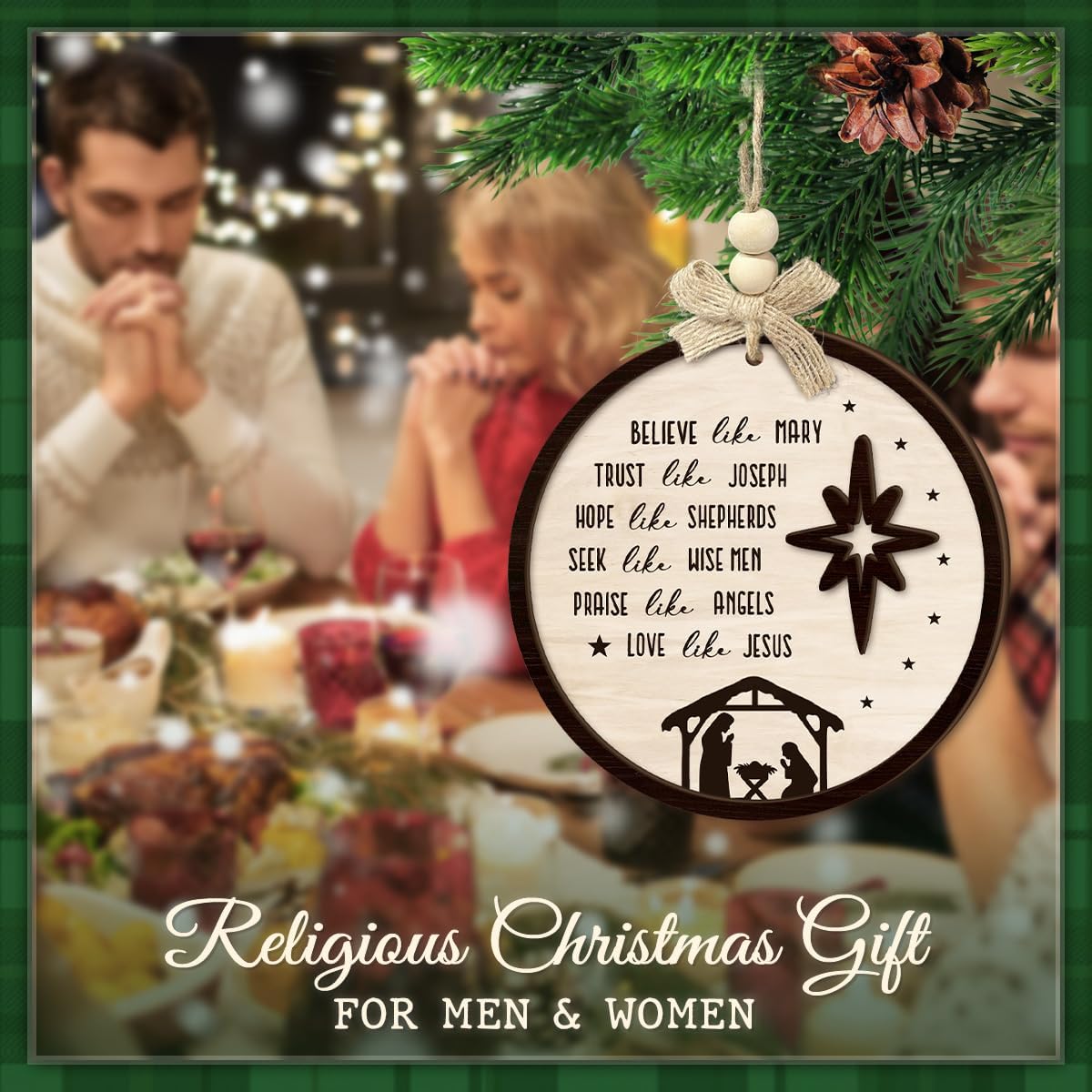 Christian Nativity Scene Ornament 2025-2 Layer Wooden Religious Christmas Decoration with Faith Message - Rustic Birth of Jesus Ornament for Tree, Christian Home, Family, Church Décor - Image 4