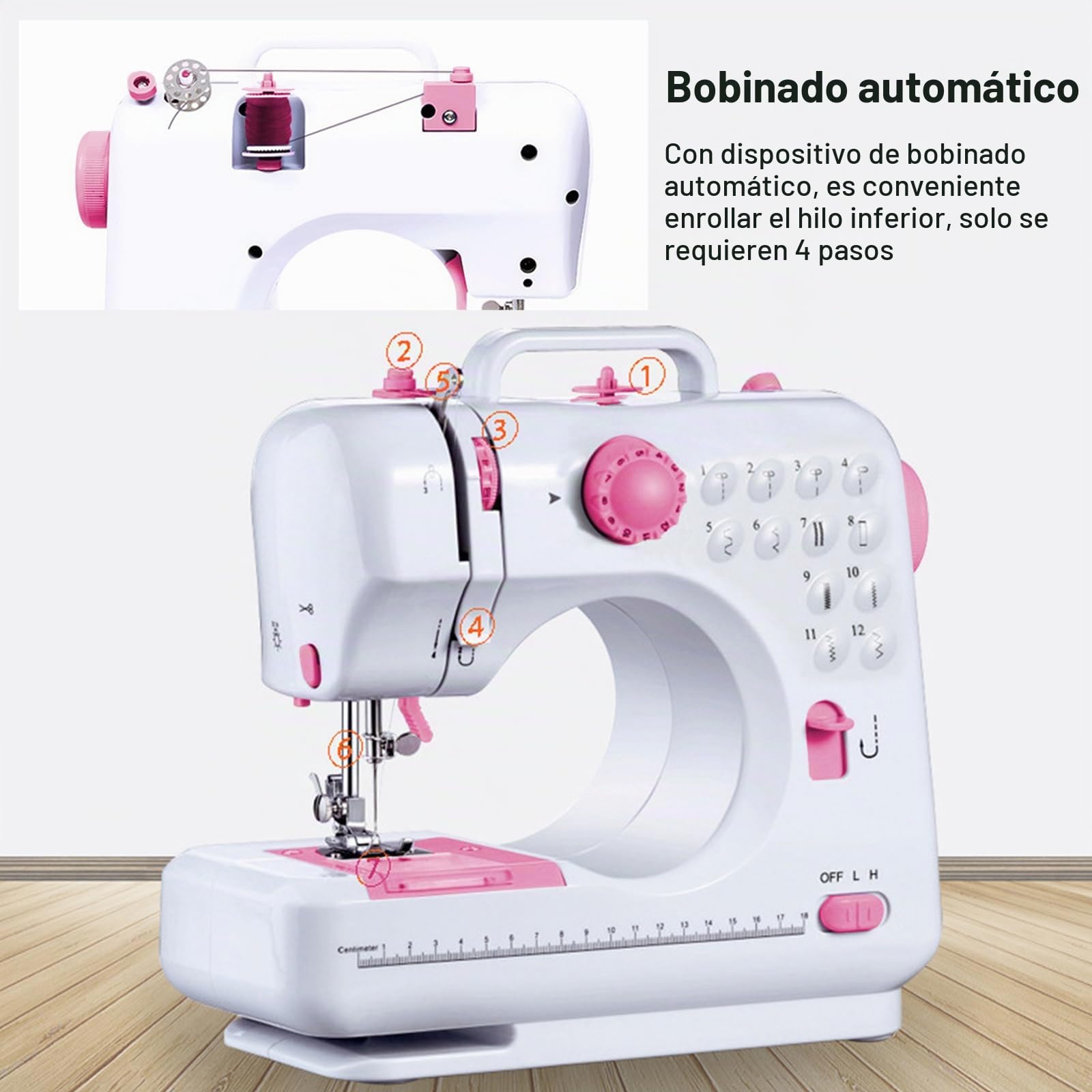 Máquina de coser ZPSHYD, multifunción de 12 puntos, doble línea, doméstica, overlock con dos velocidades, para niños y principiantes, en Rosa