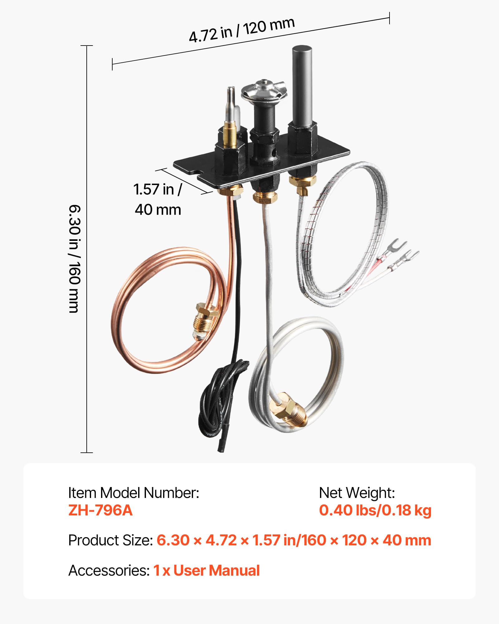 VEVOR Ensemble de veilleuse à gaz, références OE 69L17, 69L1701, 904405, J4117, 108084-02, kit d'allumage de remplacement pour foyer au gaz naturel, pour les modèles Lennox, Superior et Astria, noir