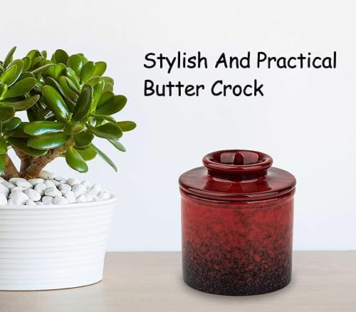 Miniatura 4 de Mantequilla de cerámica Crock Crock Butter Crock Plato de mantequilla francesa roja Mantequilla para contador con agua de cerámica para dejar en el