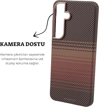 Ehr. Samsung Galaxy S25 Uyumlu Kamera Çıkıntılı Magsafe Wireless Şarj Özellikli Karbon Fiber Tasarımlı Armor Kevlar Kılıf (Kahverengi, Samsung Galaxy S25)