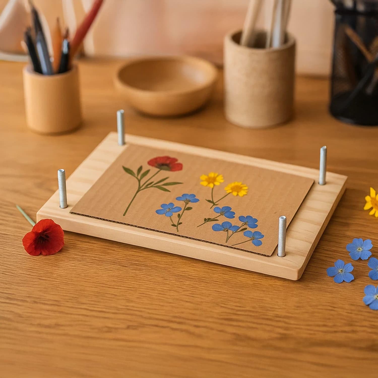 CKB LTD Kit de prensa de flores - Prensa de madera para manualidades y artesanías DIY para adultos, niños, creadores amantes de la naturaleza, prensa para flores, hojas y hierbas en flor, regalo 14.1