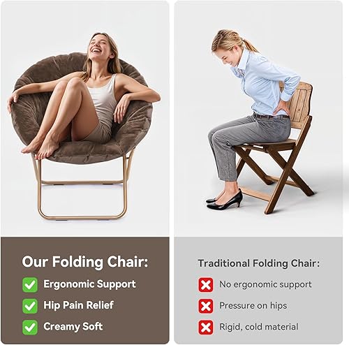 Miniatura 9 de MoNiBloom Silla redonda plegable de piel sintética para dormitorio, sala de estar, jardín, patio, marco de metal plegable, grande, cómoda,