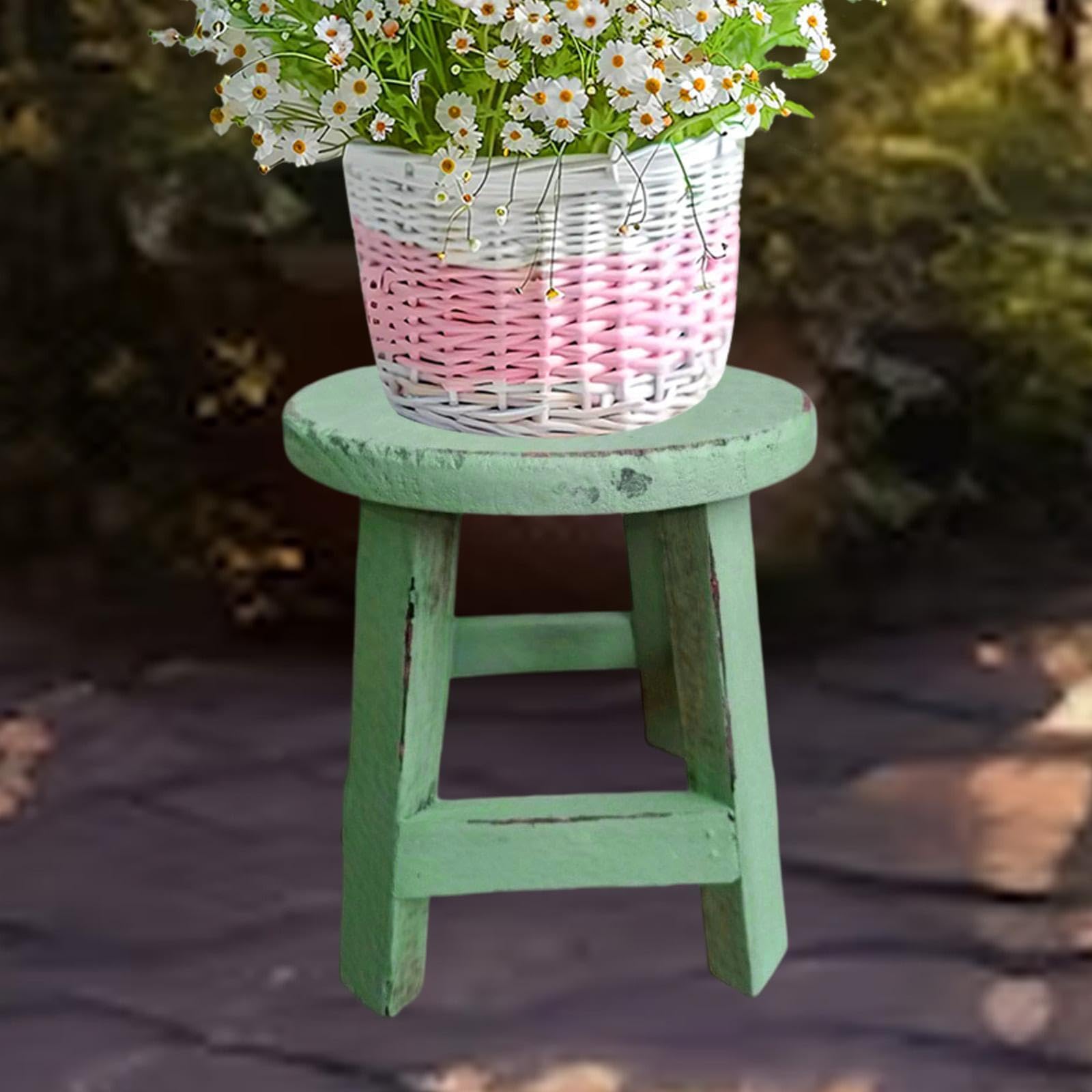 Fenteer Tabouret en Bois pour Plantes et Pots de Fleurs, Rond et Rustique, Petit présentoir pour Fleurs, pour Jardin, Bureau, Table, décoration de la Maison, Vert