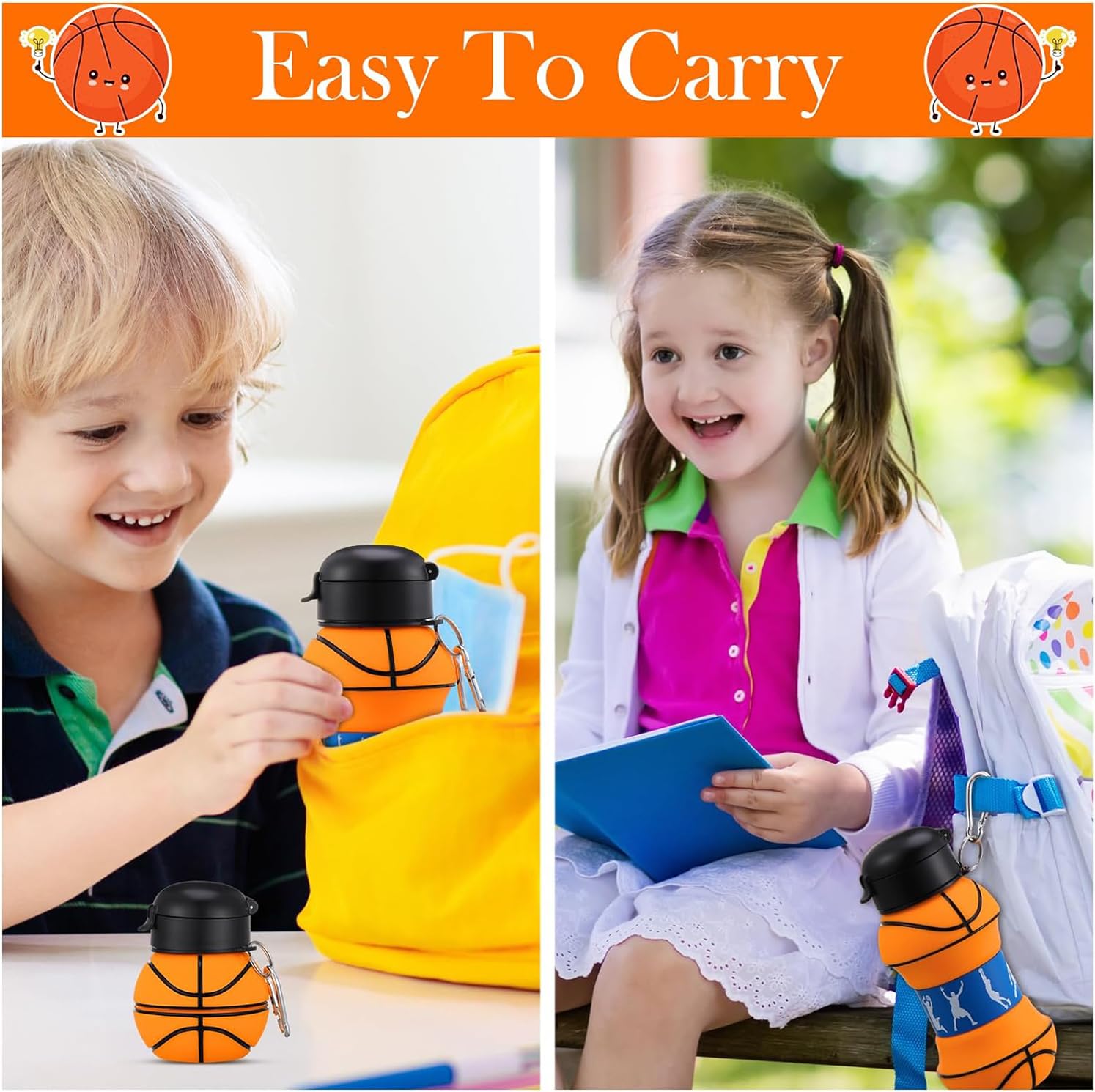 Dropish Waterfles van siliconen, design basketbal, voor