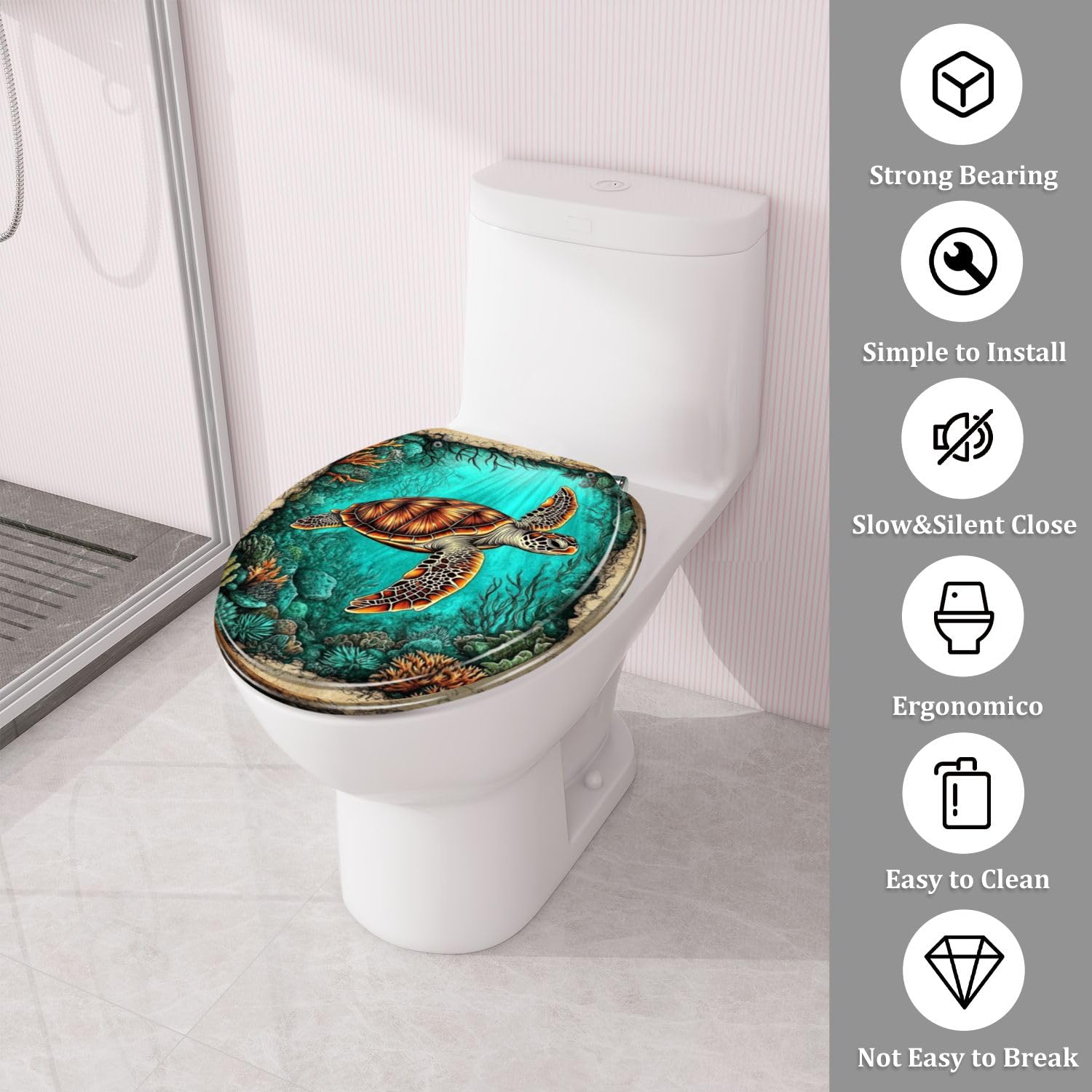 Asiento de Inodoro Cuadrado con Almohadilla amortiguadora, Tapa de Inodoro Ultra Resistente de liberación rápida para baño y Aseo, Blanco, 44,3 x 35 cm