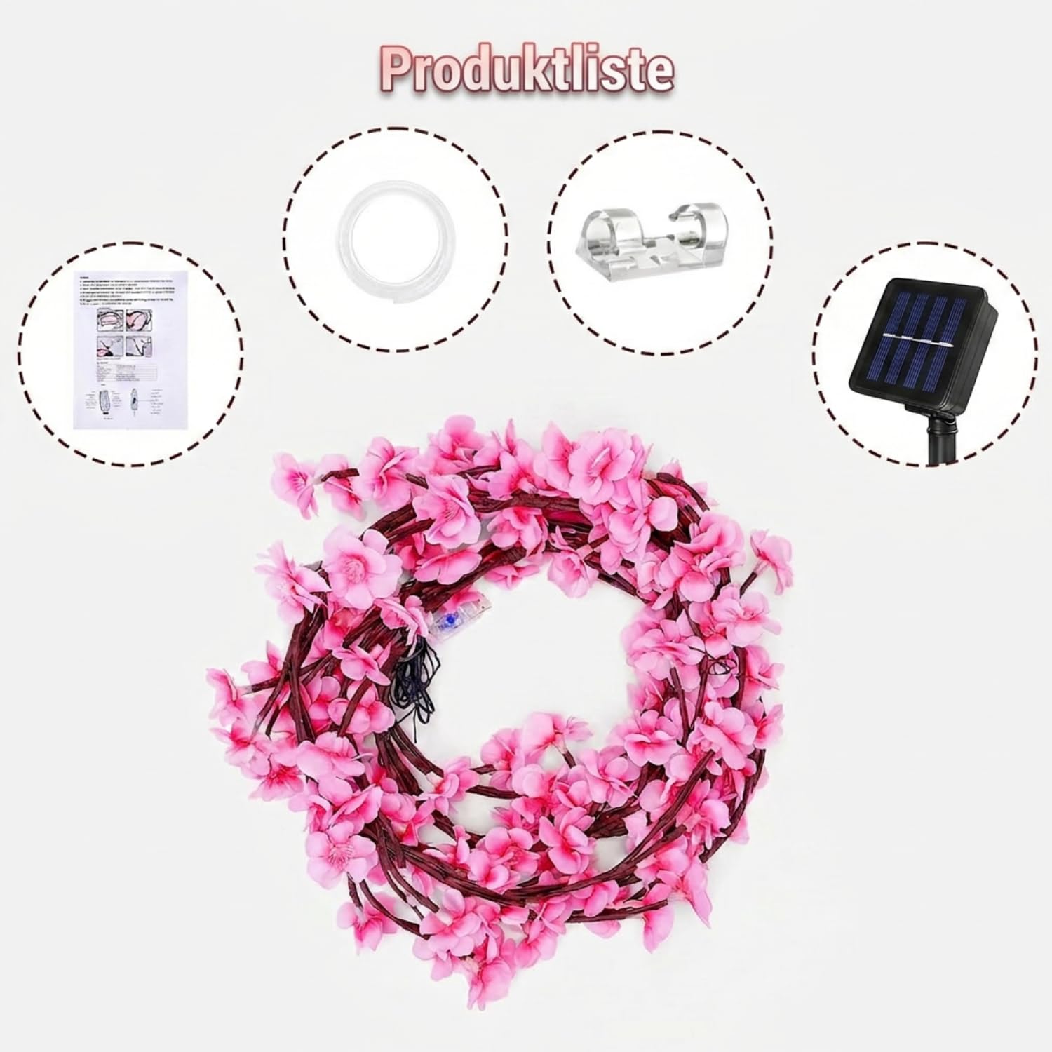 Gresonic Guirlande lumineuse solaire à LED décorative en fleurs de cerisier, Willow Vin, minuterie USB, branches de fleurs de cerisier (144 LED)