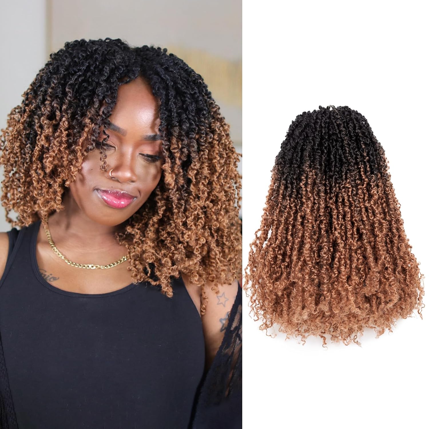 Toyotress Yanky Twist Crochet Hair – 14 Inch 8 Packs (30 Strands/Pcs) Fluffy Spring Mini Twist Short Bob Passion Twist, Ombre Brown Pre-Looped Crochet Braids Braiding Hair (14 Inch, OT30-8P)