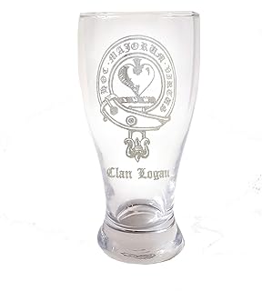 Clan Logan Scottish Crest Pint Glass, 19oz Engraved Personalization Included