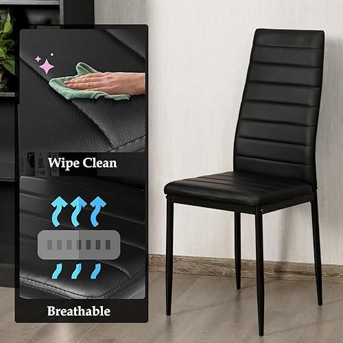 Miniatura 6 de NAFORT Juego de 4 sillas de comedor negras, sillas de cocina y comedor de piel sintética, silla tapizada con respaldo curvo, marco de metal,