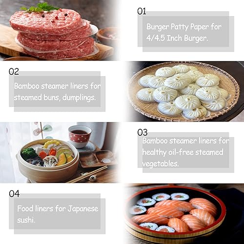 Miniatura 3 de 400 revestimientos pequeños de bambú para vapor, papel de vapor antiadherente para bollos al vapor (4 pulgadas)