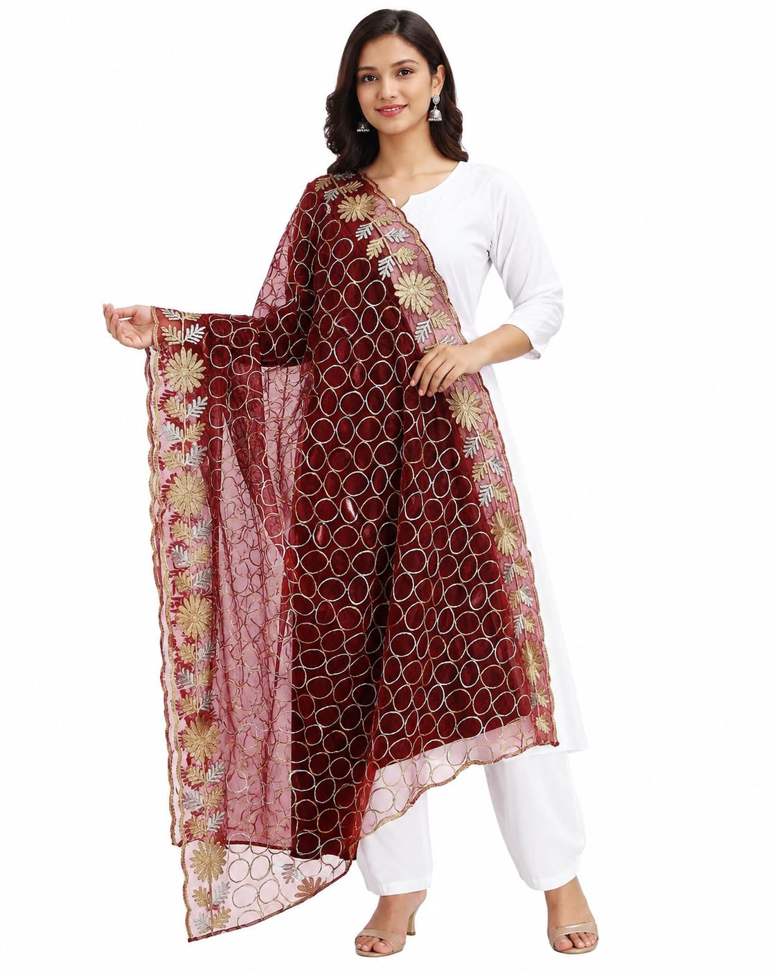 youthquake Women's Net Dupatta | Round Flower Embroidery & Fancy Floral Work | Traditional Ethnic Dupatta for Women & Girls-picture-31
