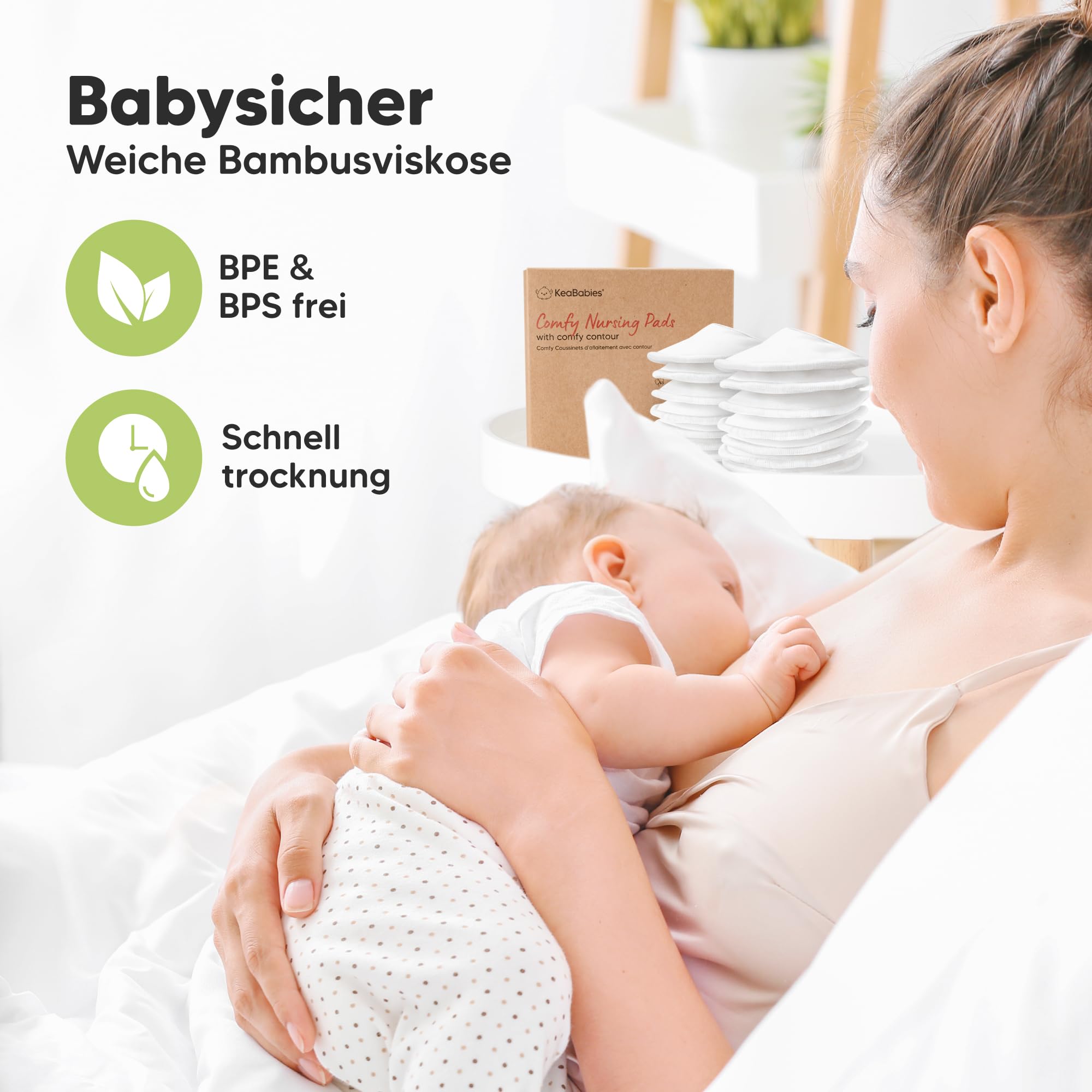 KeaBabies Bio Bambus Stilleinlagen - 14 Stilleinlagen Waschbar + Wäschebeutel - Wiederverwendbare Breast Pad für die Mutterschaft - Waschbar, Weich und Saugfähig (Soft White, L 12.7cm)