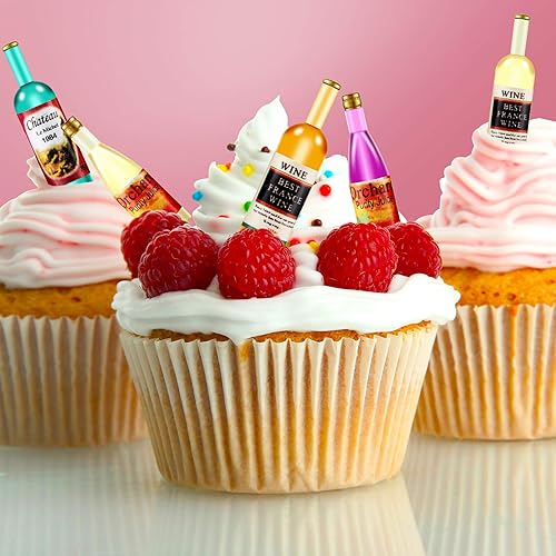 Miniatura 6 de 10 botellas de vino en miniatura con 2 piezas de mini decoración de pastel de inodoro, accesorios de pastel de casa de muñecas, juego de juguetes