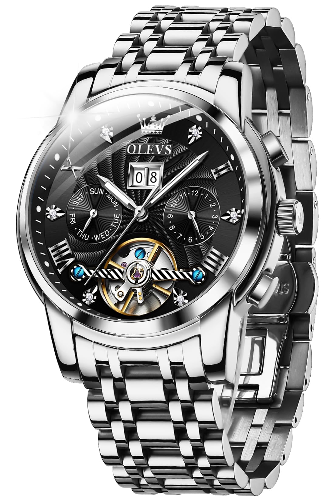 OLEVSAutomatic Gold Watches for Men Luxury Classic Stainless Steel Calendar Luminous Waterproof Watches for Men