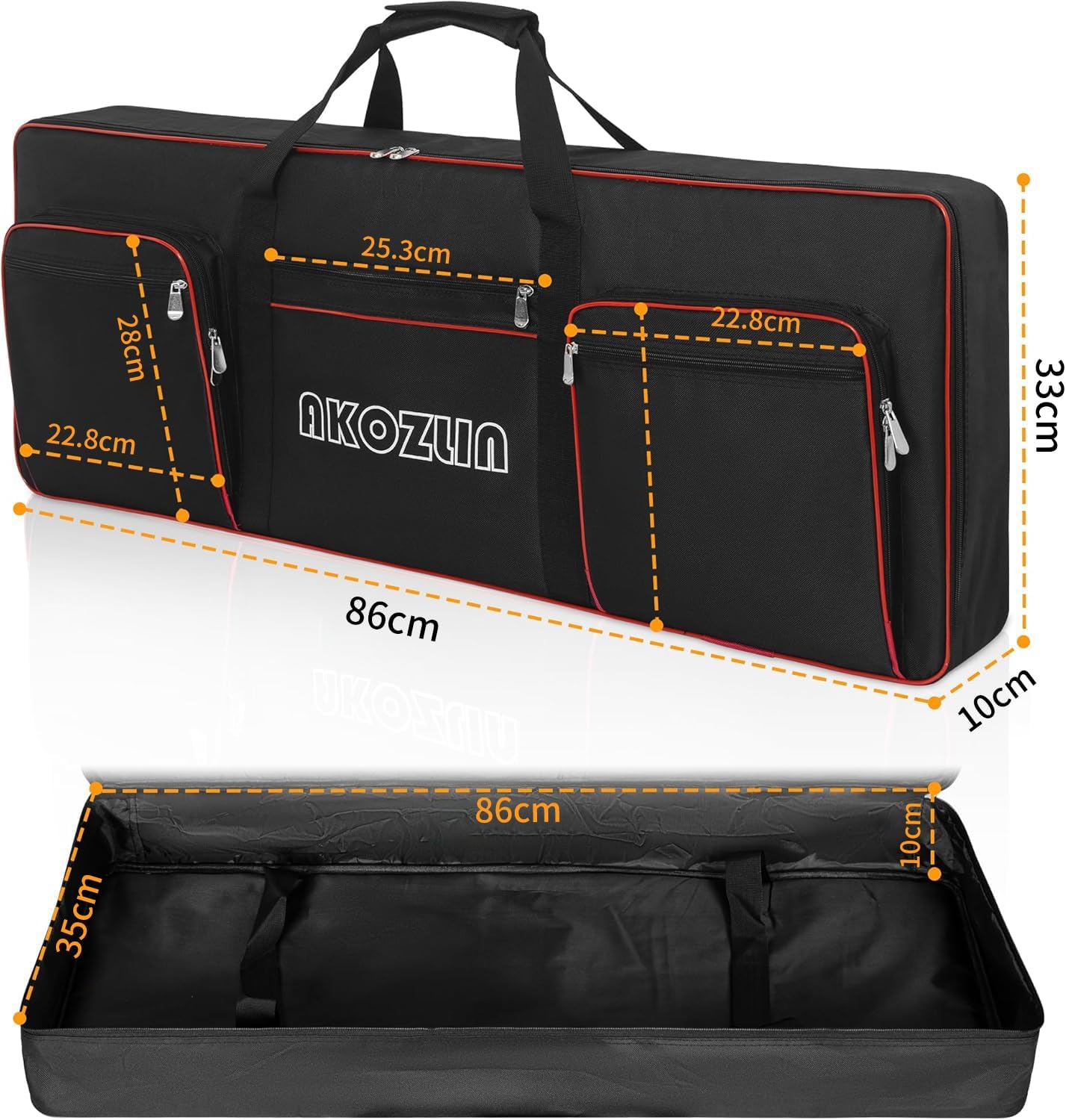 AKOZLIN 49 Key Keyboard Case, Padded Piano Bag with Handle and Adjustable Shoulder Straps, Small Portable Piano Keyboard Case, Soft Keyboard Gig Bag with Pockets for Accessories 34"x13"x4"