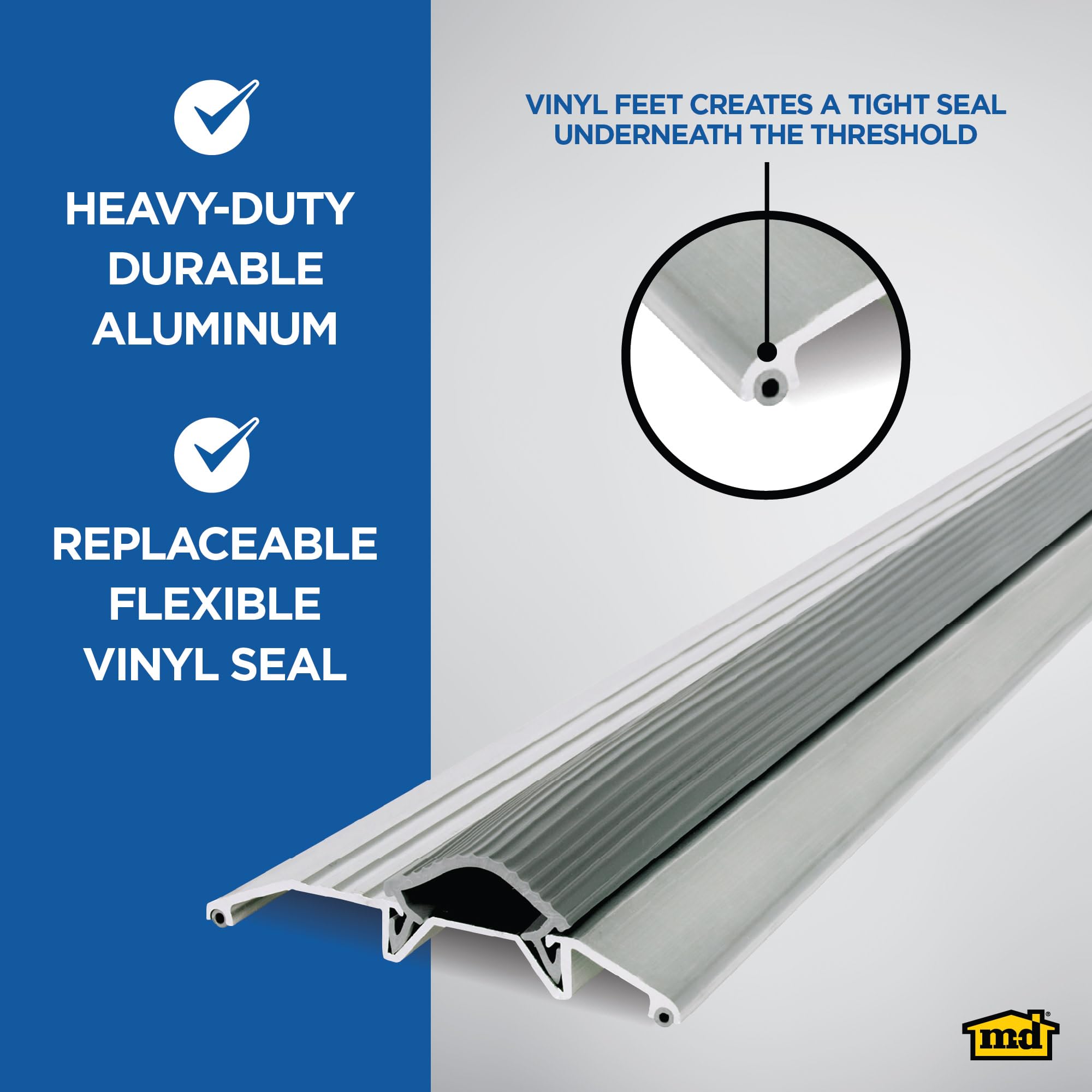 M-D Building Products 8102 3-3/4-by-3/4-by-36-İnç Vinil Contalı Deluxe Düşük Eşik, Alüminyum