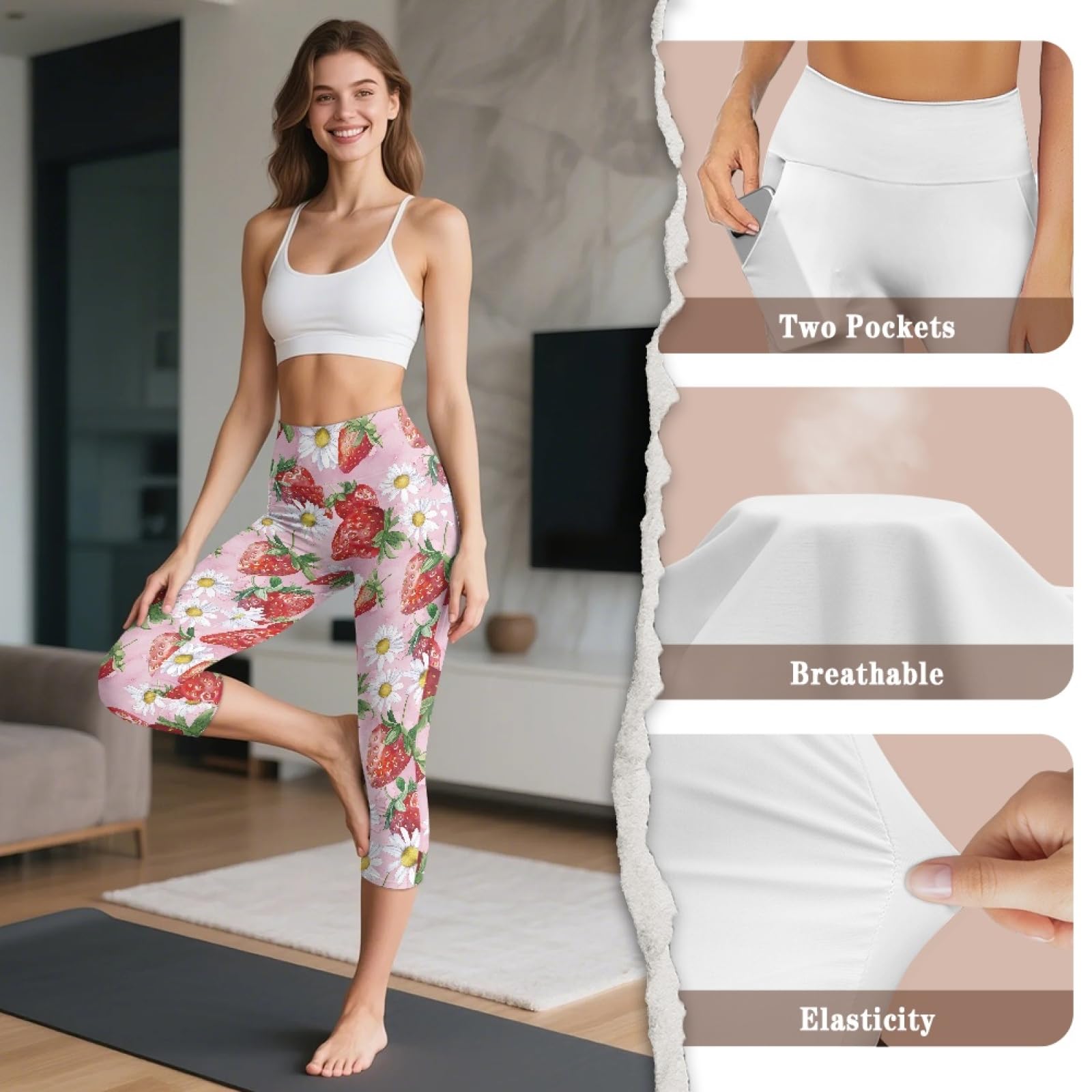 Amzbeauty Leggings de gimnasio para mujer con bolsillos, cintura alta, control de abdomen, pantalones de yoga, leggings capri, entrenamiento, correr, uso diario y ocio