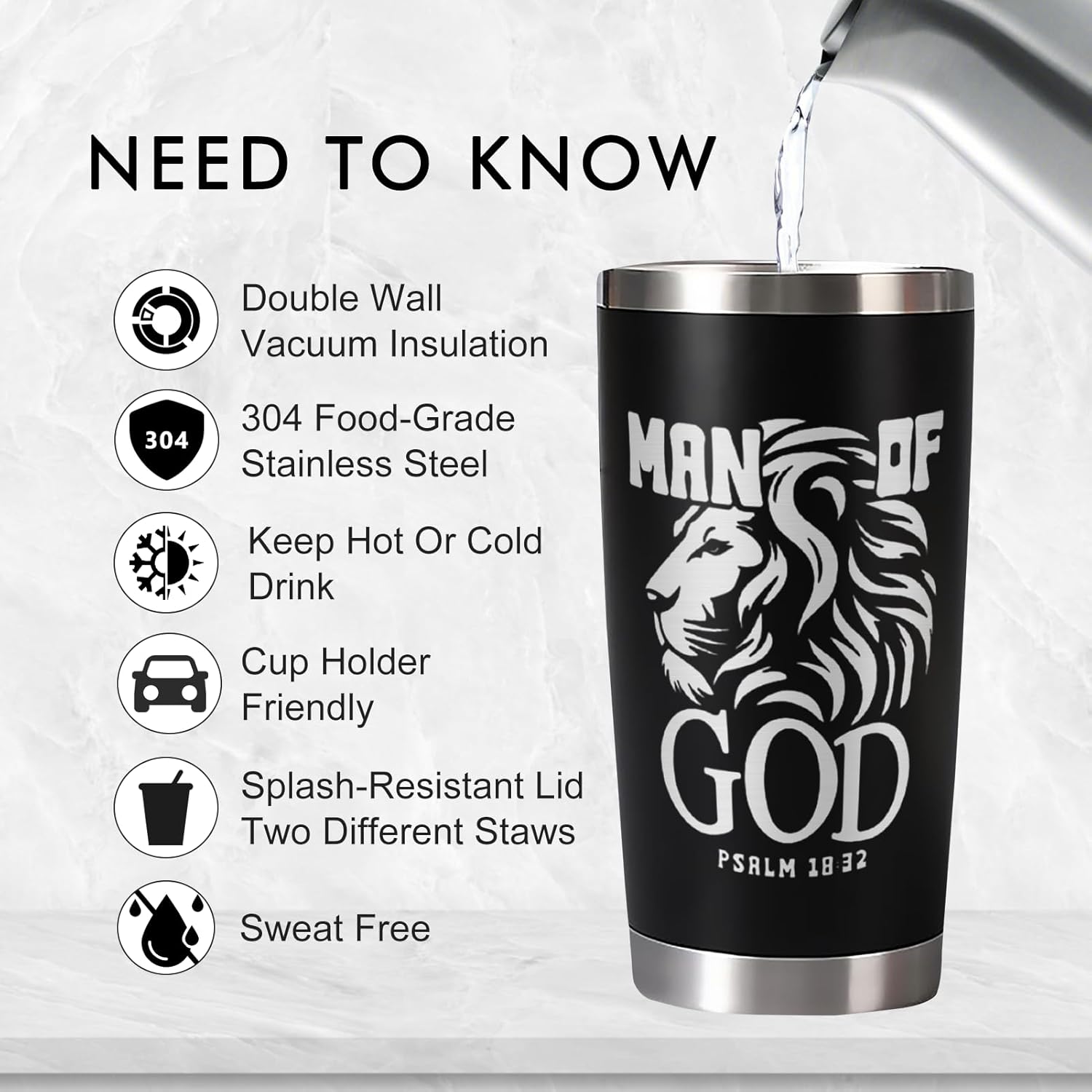 Pastor Appreciation Gifts for Men - Man Of God Pastor Gifts for Men - Pastor Tumbler 20oz with Psalm 18:32 & Lion Design, Complete with Gift Box | Gift for Pastor Appreciation Cups - Image 6