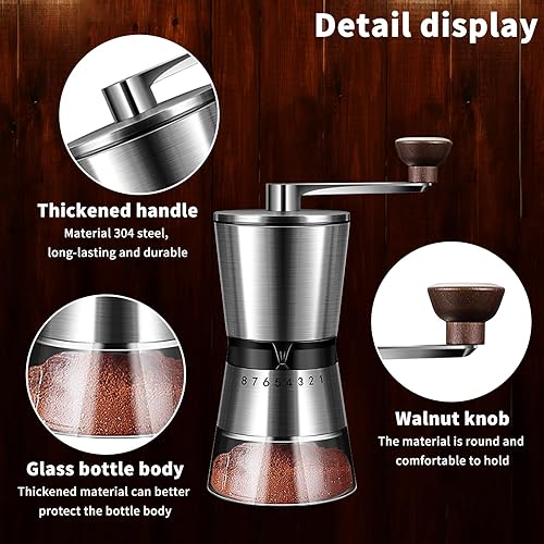 Miniatura 3 de LynsaTac Molinillo de café manual con 8 grosores ajustables, molinillo de mano Millware, fresas cónicas para granos de expreso, prensa francesa,