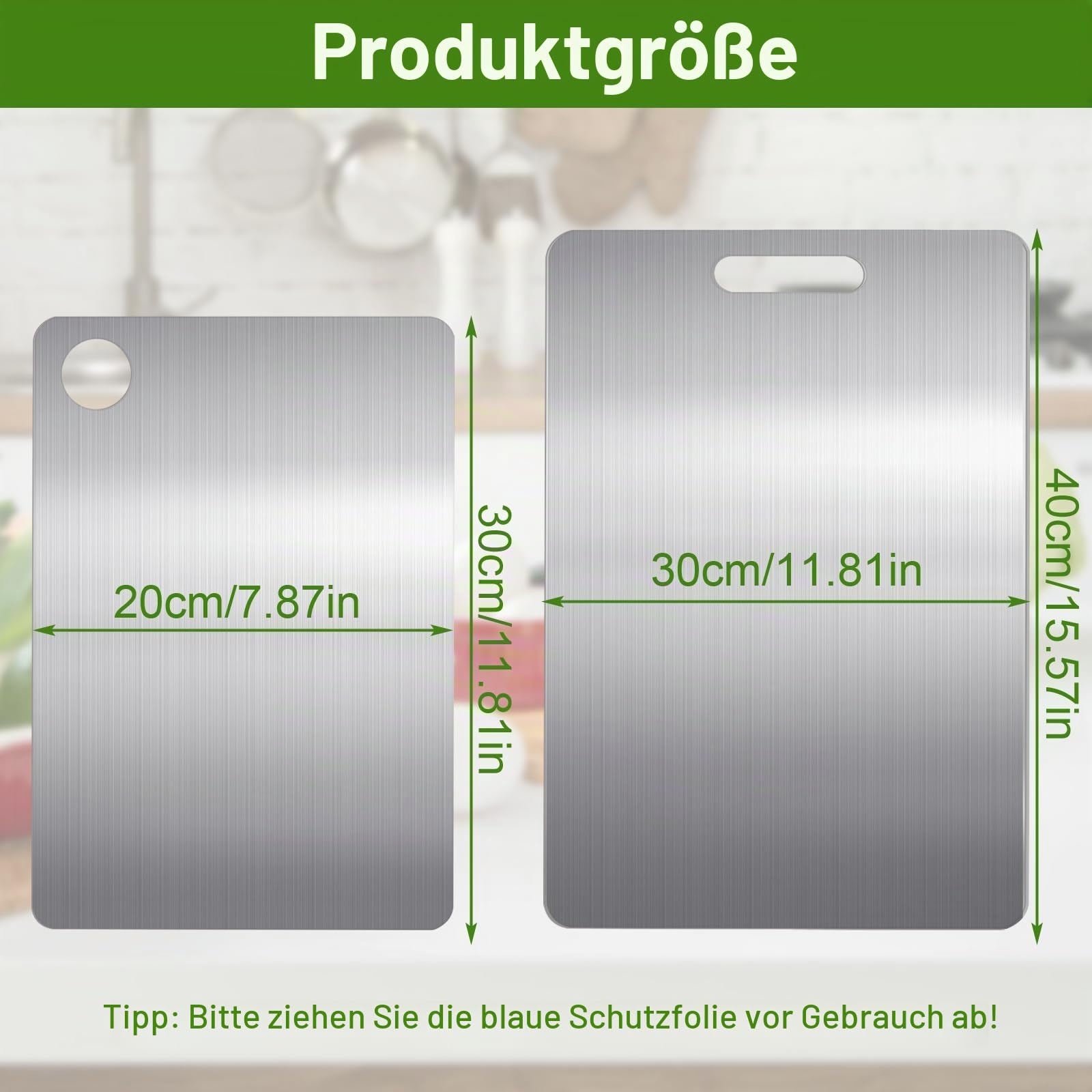 2 Pcs Titan Schneidebrett, S304 Schneidebrett Edelstahl, BPA-frei Doppelseitiges Lebensmittel Grade Titanium Cutting Board für Fleisch, Brot, Gemüse & Obst(40 * 30cm+30 * 20cm)
