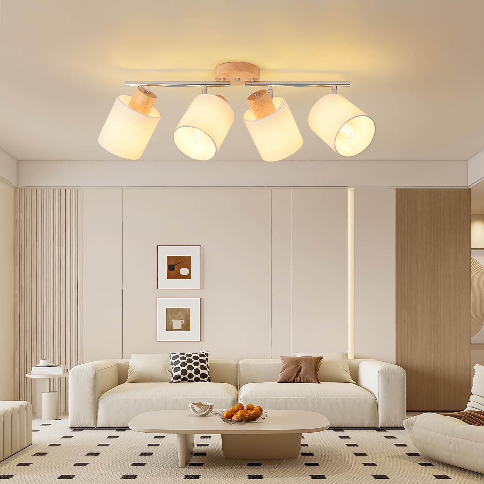 SANSHI faretti led soffitto in 4 punt,lampadario legno regolabile, Base E14 230V moderna Luce a parete,faretti soffitto per interni soggiorno, camera da letto, sala da pranzo (senza lampadine)