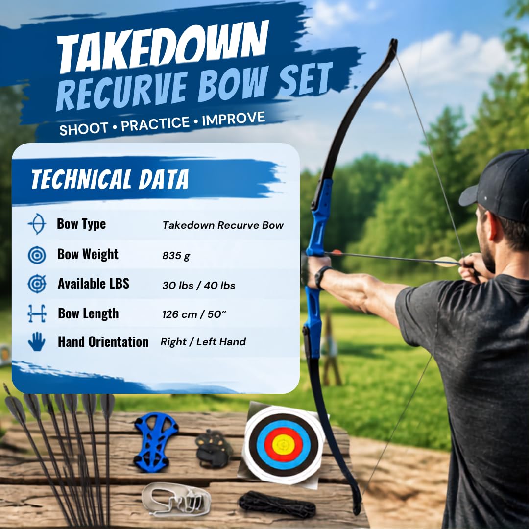 Arco curvo, extraíble, juego de tiro con arco, principiante, 13/18 kg, arco recurvo ajustable, arco y flecha, arco de entrenamiento para tiro a objetivo, ejercicios de tiro con arco al aire